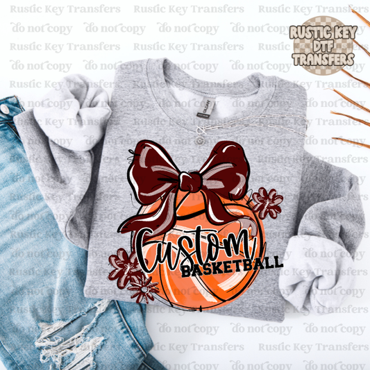 Custom basketball bow DTF Transfer, Ready to Press