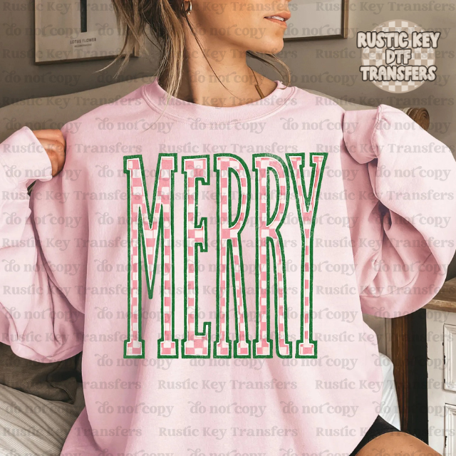 Merry Checkered DTF Transfer, Ready to Press