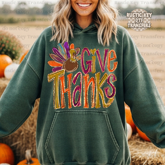 Give Thanks DTF Transfer, Ready to Press