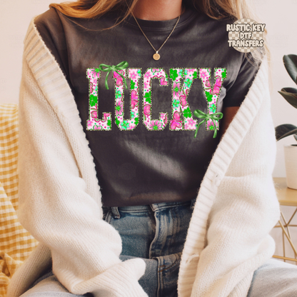 Coquette Lucky St Patrick's Day DTF Transfer, Ready to Press