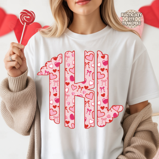 Valentine bow Monogram DTF Transfer, Ready to Press
