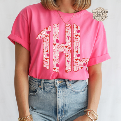 Valentine bow Monogram DTF Transfer, Ready to Press