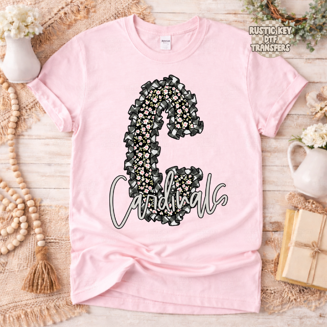 Cardinals Gingham & Ruffles  DTF Transfer, Ready to Press