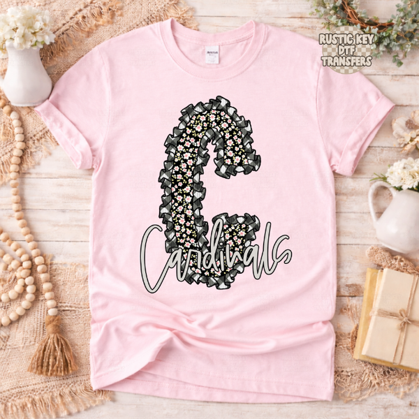 Cardinals Gingham & Ruffles  DTF Transfer, Ready to Press