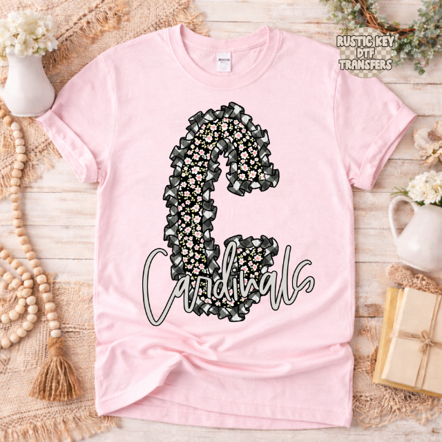 Cardinals Gingham & Ruffles  DTF Transfer, Ready to Press