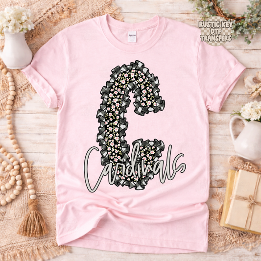 Cardinals Gingham & Ruffles  DTF Transfer, Ready to Press