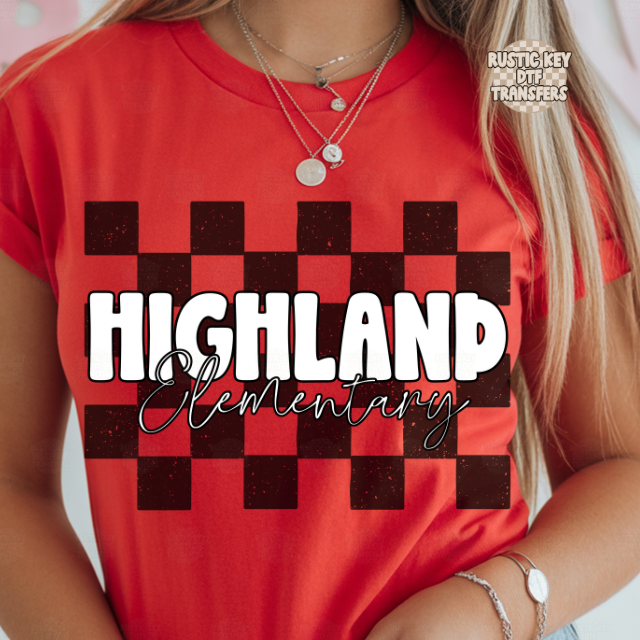 Highland elementary checkered DTF Transfer, Ready to Press
