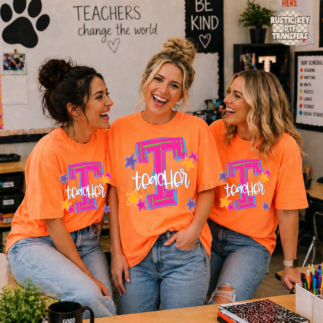 Neon Hype Teacher DTF Transfer, Ready to Press