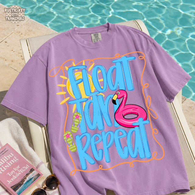 Float tan repeat DTF Transfer, Ready to Press