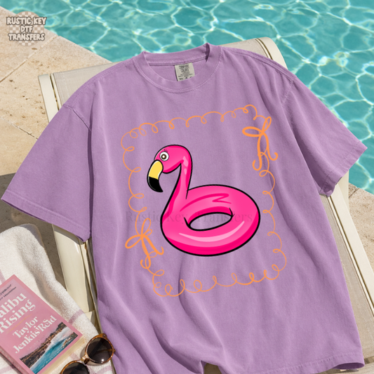 Flamingo float DTF Transfer, Ready to Press