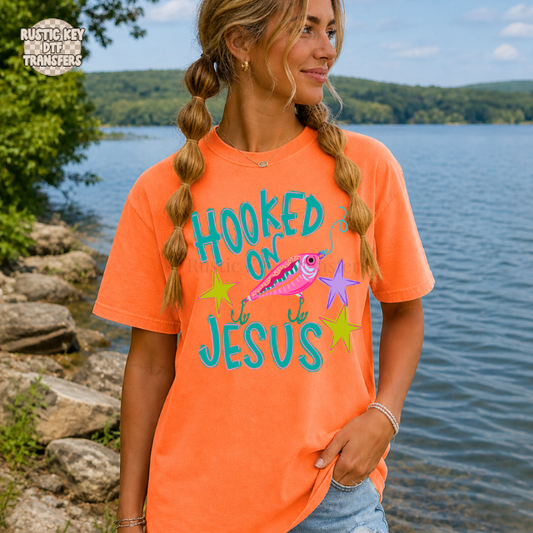 Hooked on Jesus DTF Transfer, Ready to Press