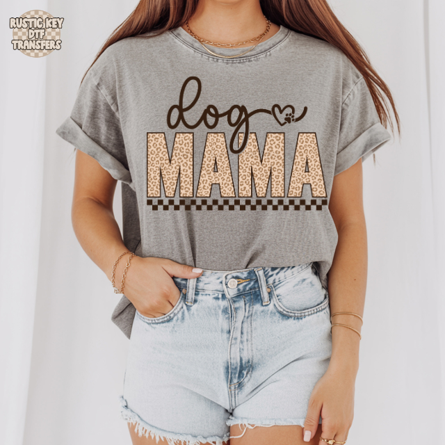 Dog mama leopard checkered DTF Transfer, Ready to Press