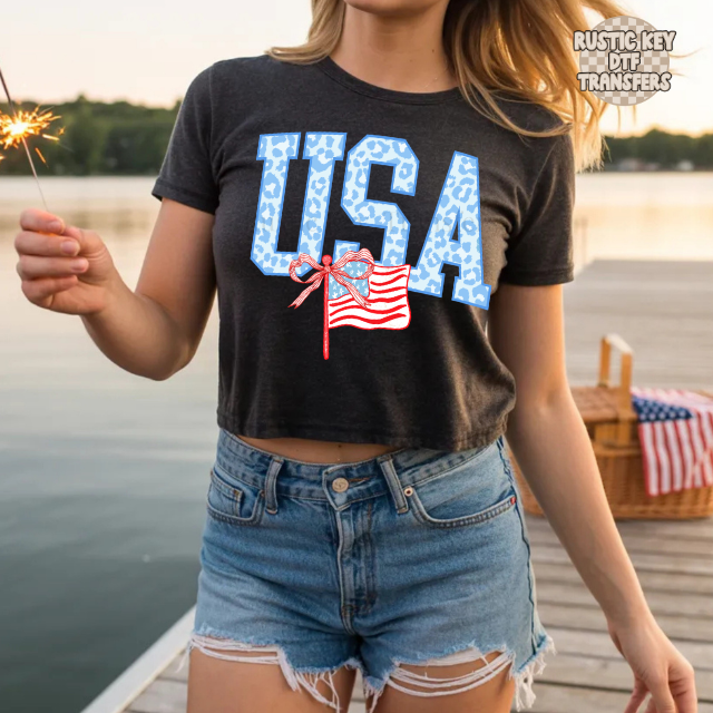 USA Leopard DTF Transfer, Ready to Press Rustic Key Transfers