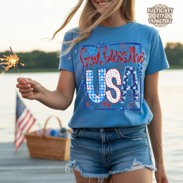 God bless the USA DTF Transfer, Ready to Press Rustic Key Transfers