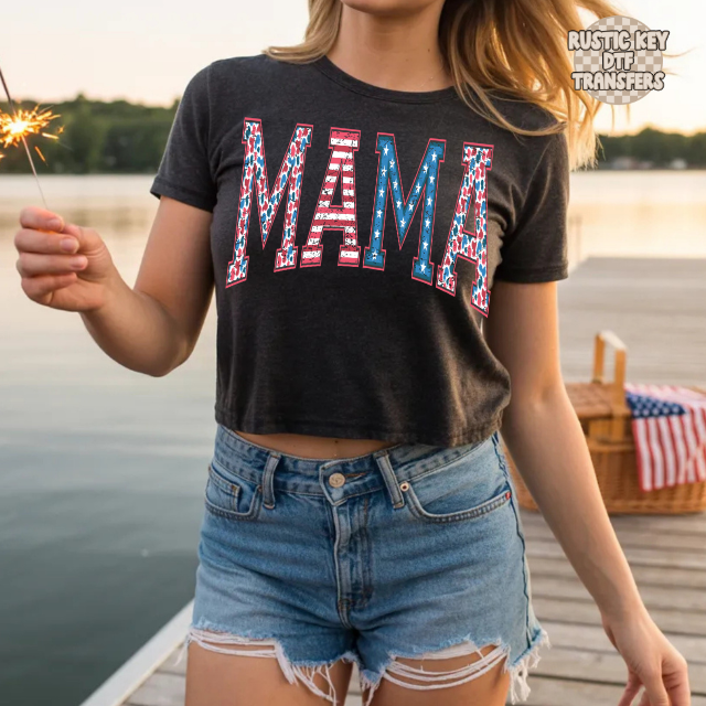 Distressed patriotic mama DTF Transfer, Ready to Press Rustic Key Transfers