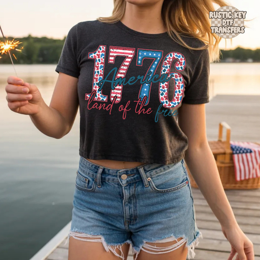 1776 distressed land of the free DTF Transfer, Ready to Press Rustic Key Transfers