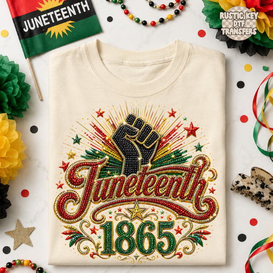Juneteenth rhinestone DTF Transfer, Ready to Press Rustic Key Transfers