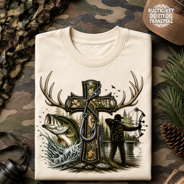 Hunting cross DTF Transfer, Ready to Press Rustic Key Transfers