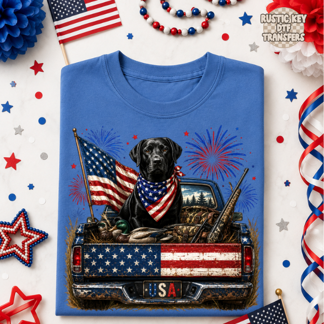 Lab truck patriotic DTF Transfer, Ready to Press Rustic Key Transfers