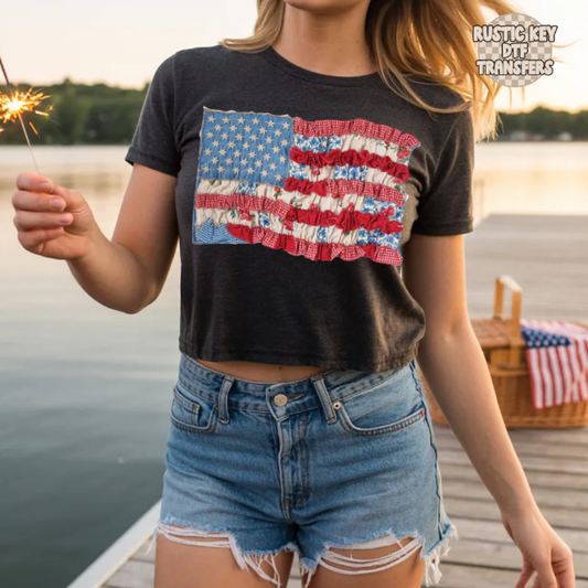 Ruffled patriotic flag DTF Transfer, Ready to Press Rustic Key Transfers