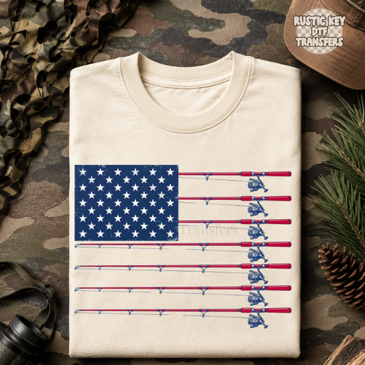 Patriotic fishing poles DTF Transfer, Ready to Press Rustic Key Transfers