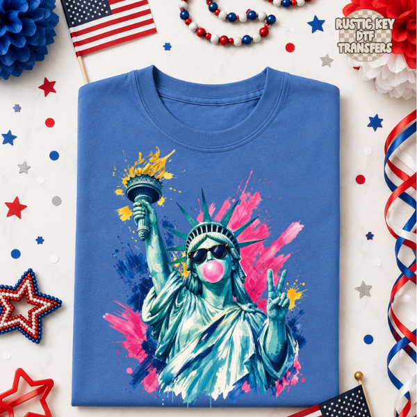 statue of liberty buble gum DTF Transfer, Ready to Press Rustic Key Transfers