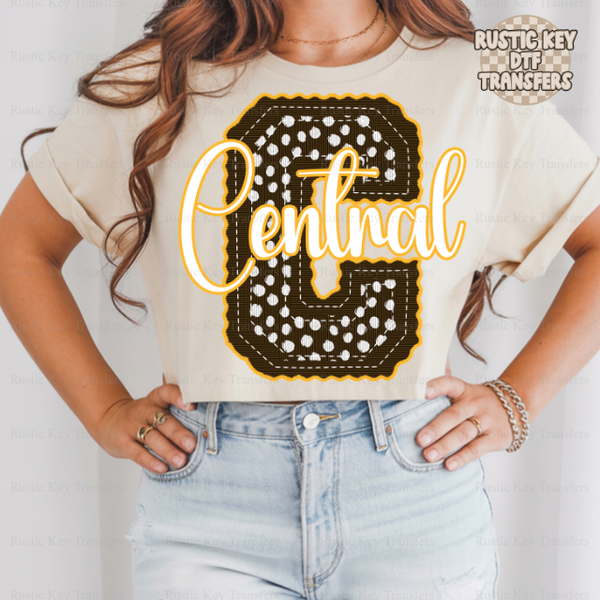 Central bears letter stitch dots DTF Transfer, Ready to Press Rustic Key Transfers