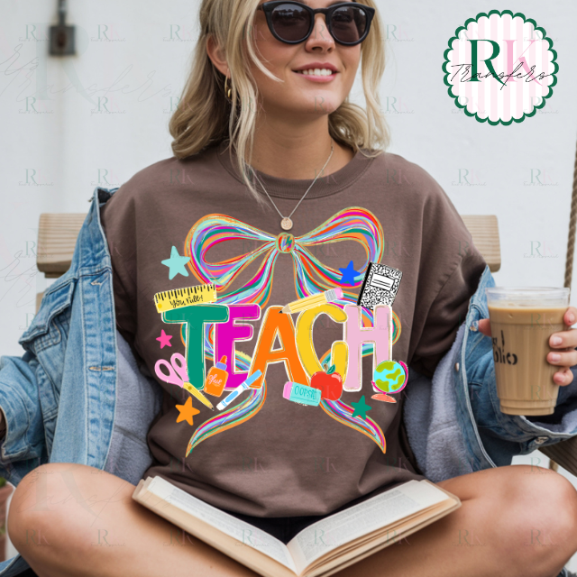Teach coquette bow DTF Transfer, Ready to Press Rustic Key Transfers
