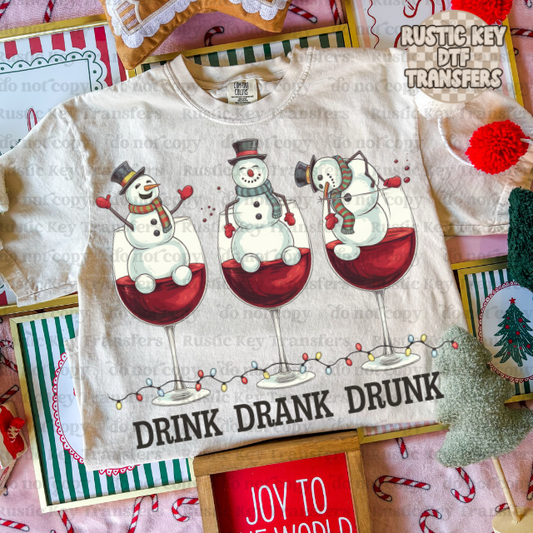Drink, Drank, Drunk snowman DTF Transfer, Ready to Press