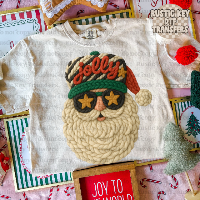Santa faux yarn Jolly DTF Transfer, Ready to Press