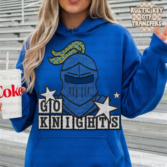 Go Knights yellow Lace DTF Transfer, Ready to Press