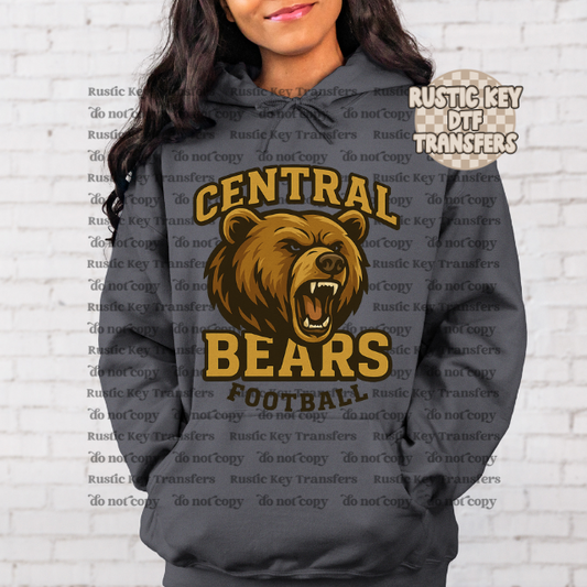 Central Bears mascot Football Gildan Hoodie