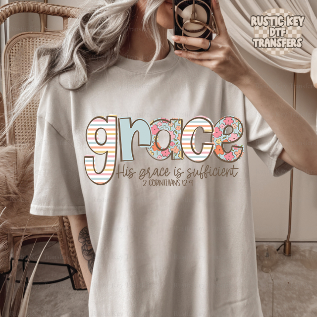 His grace word art DTF Transfer, Ready to Press Rustic Key Transfers